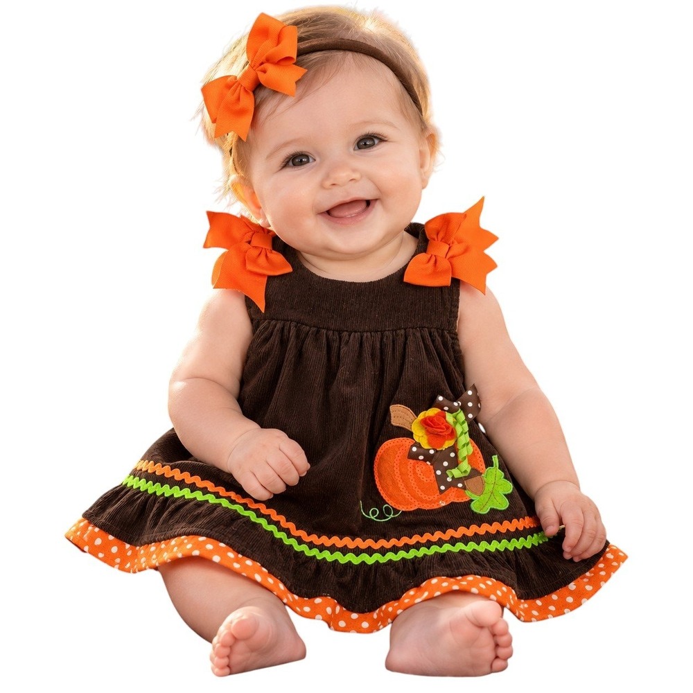 Vintage 2004 Rare Editions Baby Girl 6-9M Pumpkin Corduroy Jumper Dress Y2K Fall